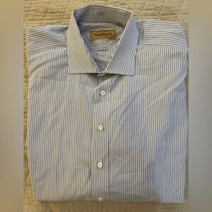 Paul Stuart Fine Shirting Stripe‎ Spread Collar French Cuff Shirt 17 1/2-34 $395